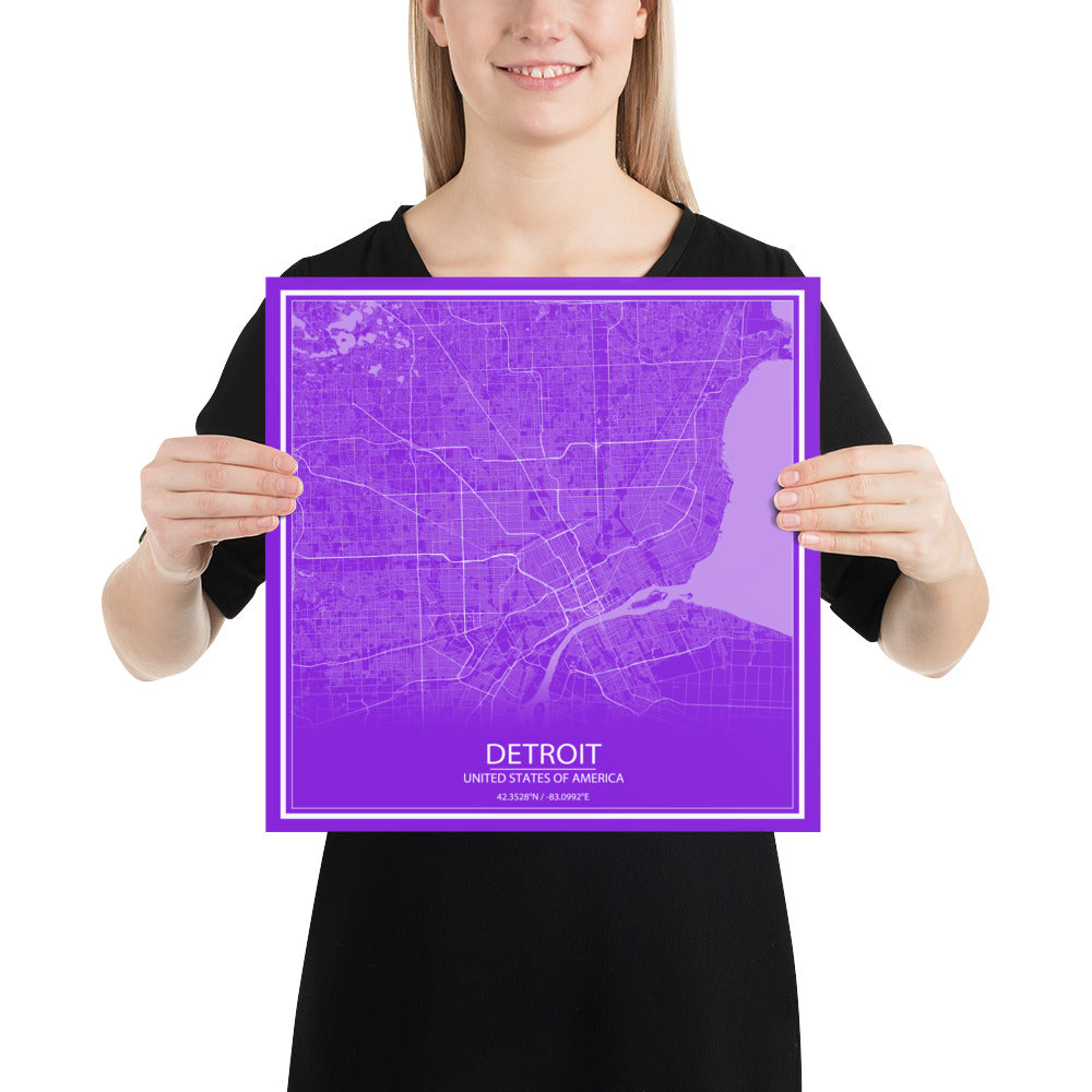 Detroit Purple and White Paper Map