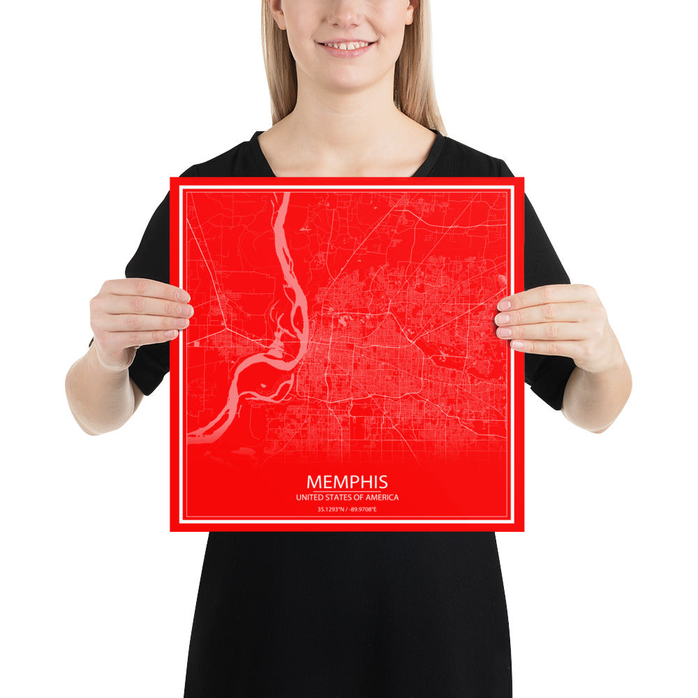 Memphis Red and White Paper Map