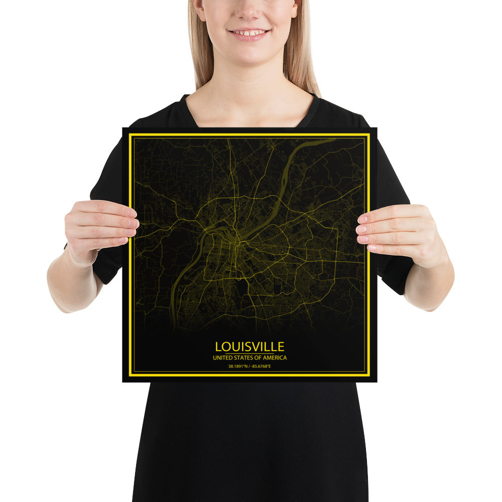 Louisville Black and Yellow Paper Map