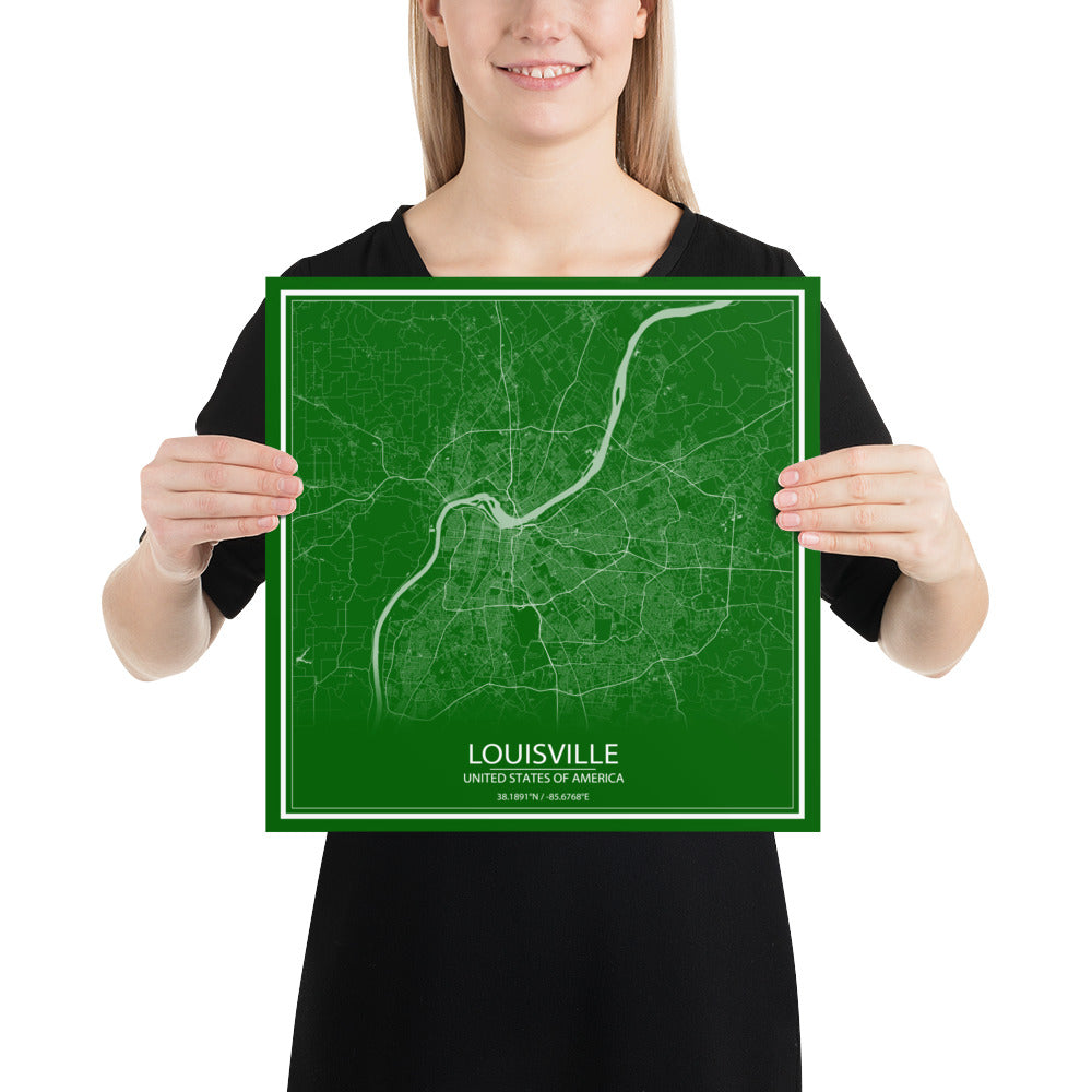 Louisville Green and White Paper Map