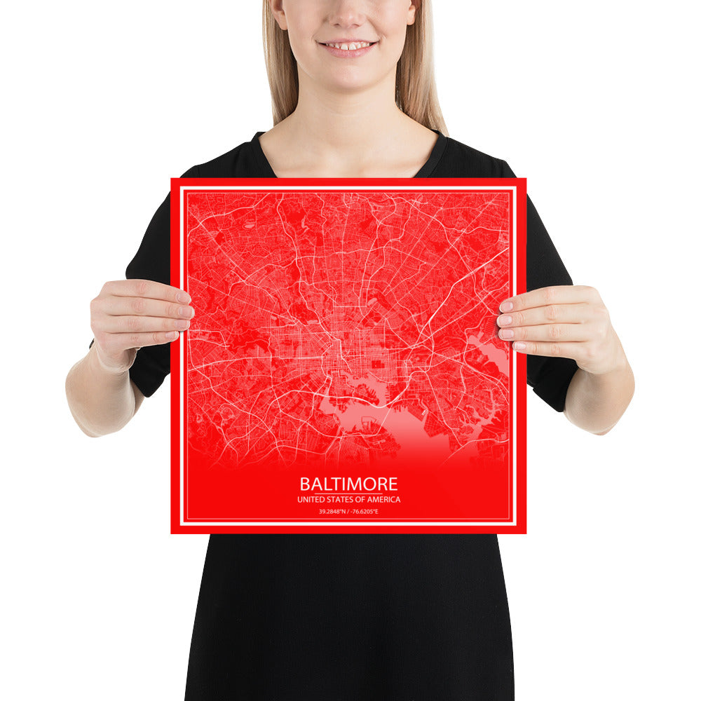 Baltimore Red and White Paper Map