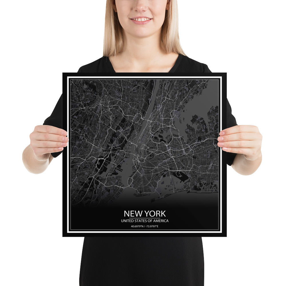 New York Black Paper Map