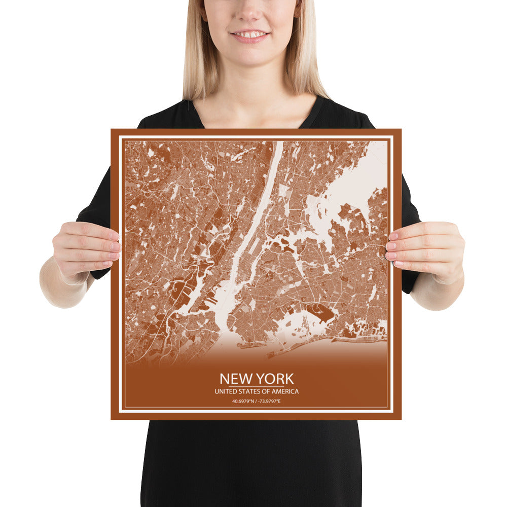 New York Brown and White Paper Map