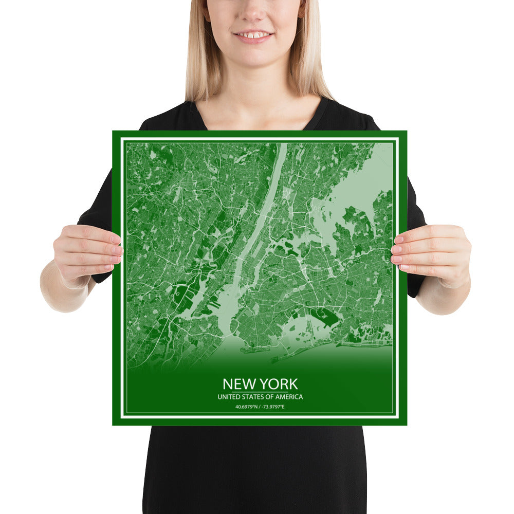 New York Green and White Paper Map