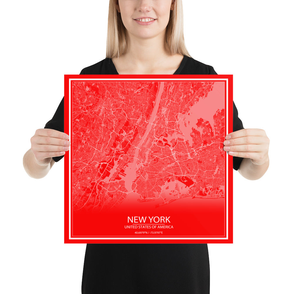 New York Red and White Paper Map