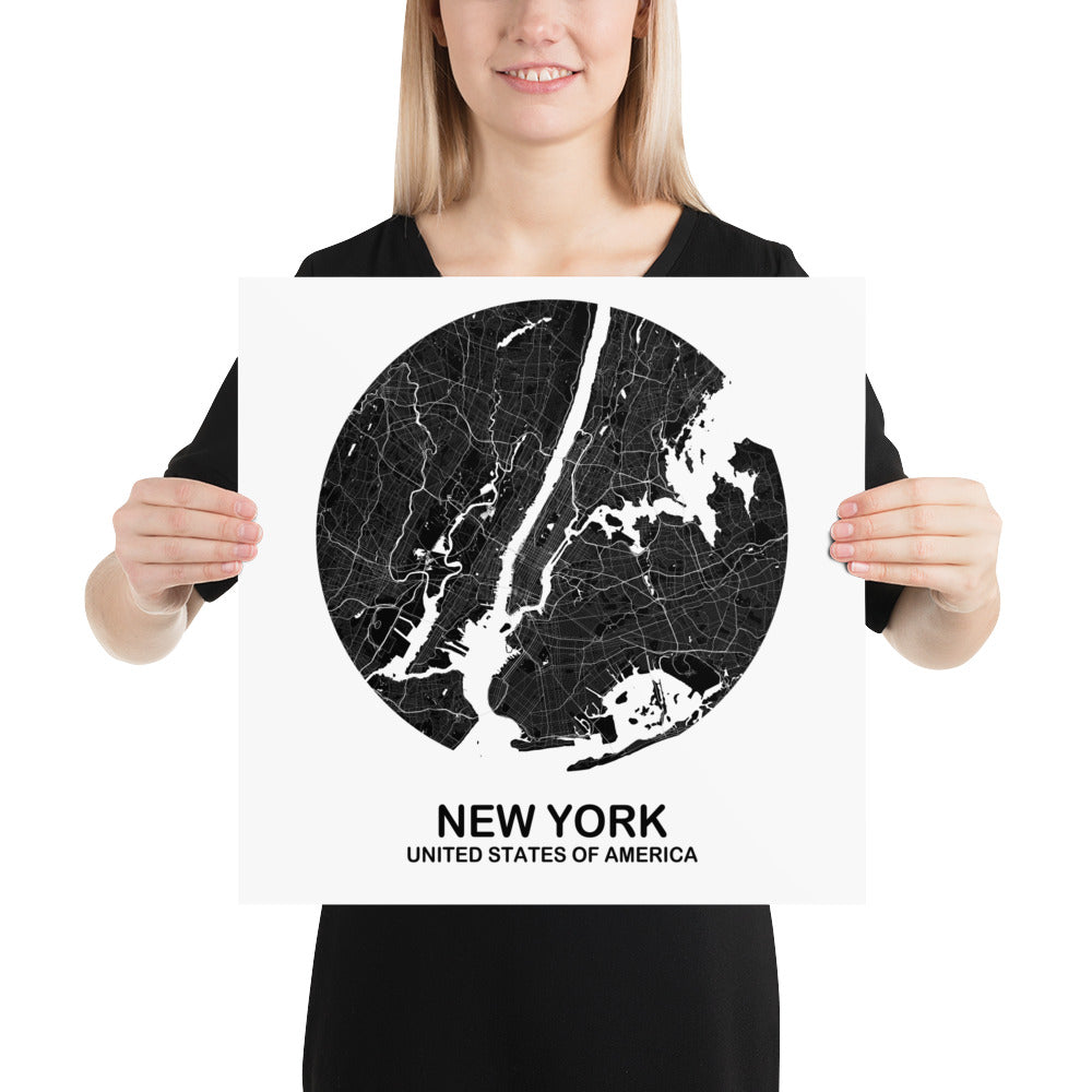 New York Circular Black Paper Map