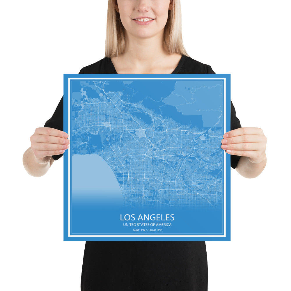 Los Angeles Blue and White Paper Map