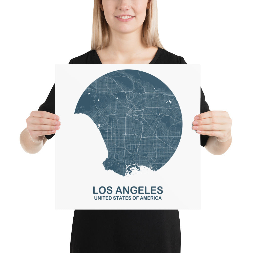 Los Angeles Circular Blue Paper Map