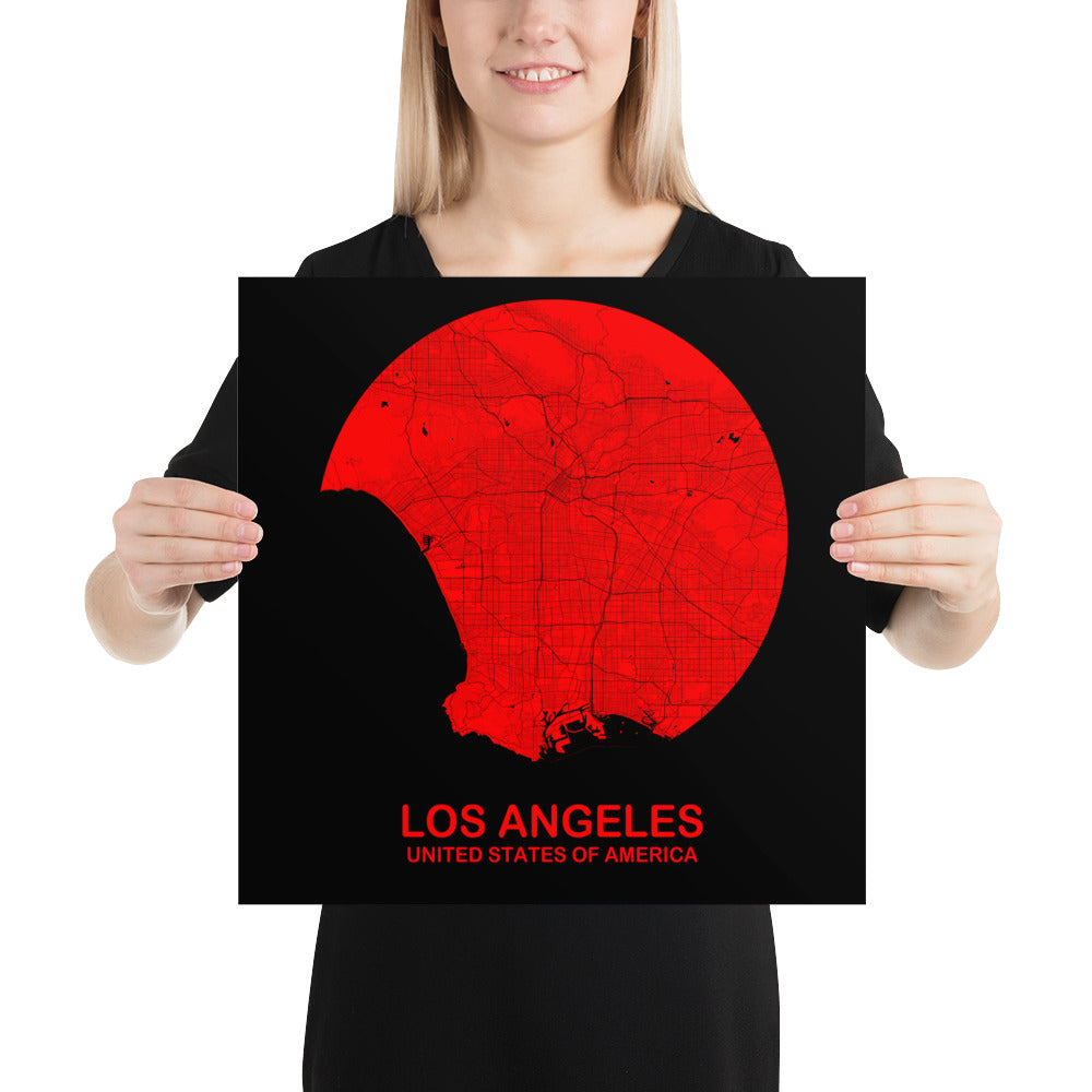 Los Angeles Circular Red Paper Map