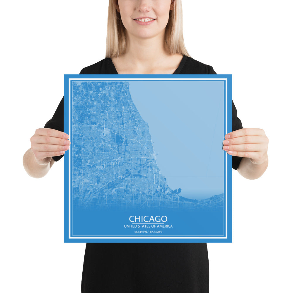 Chicago Blue and White Paper Map