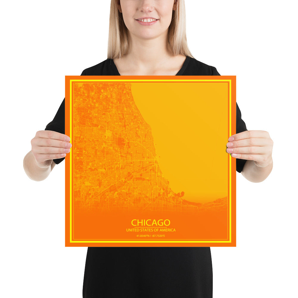 Chicago Orange and Yellow Paper Map