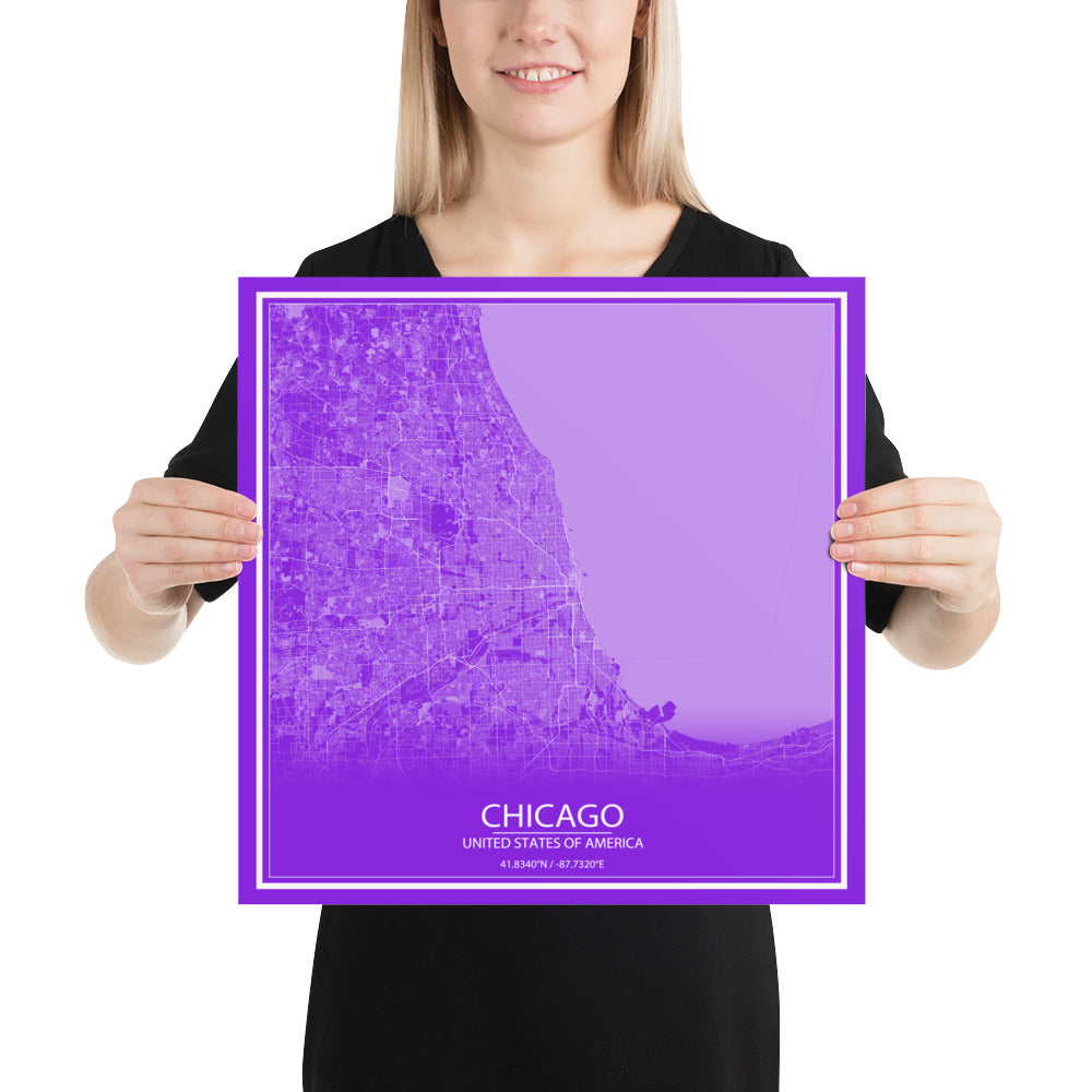 Chicago Purple and White Paper Map