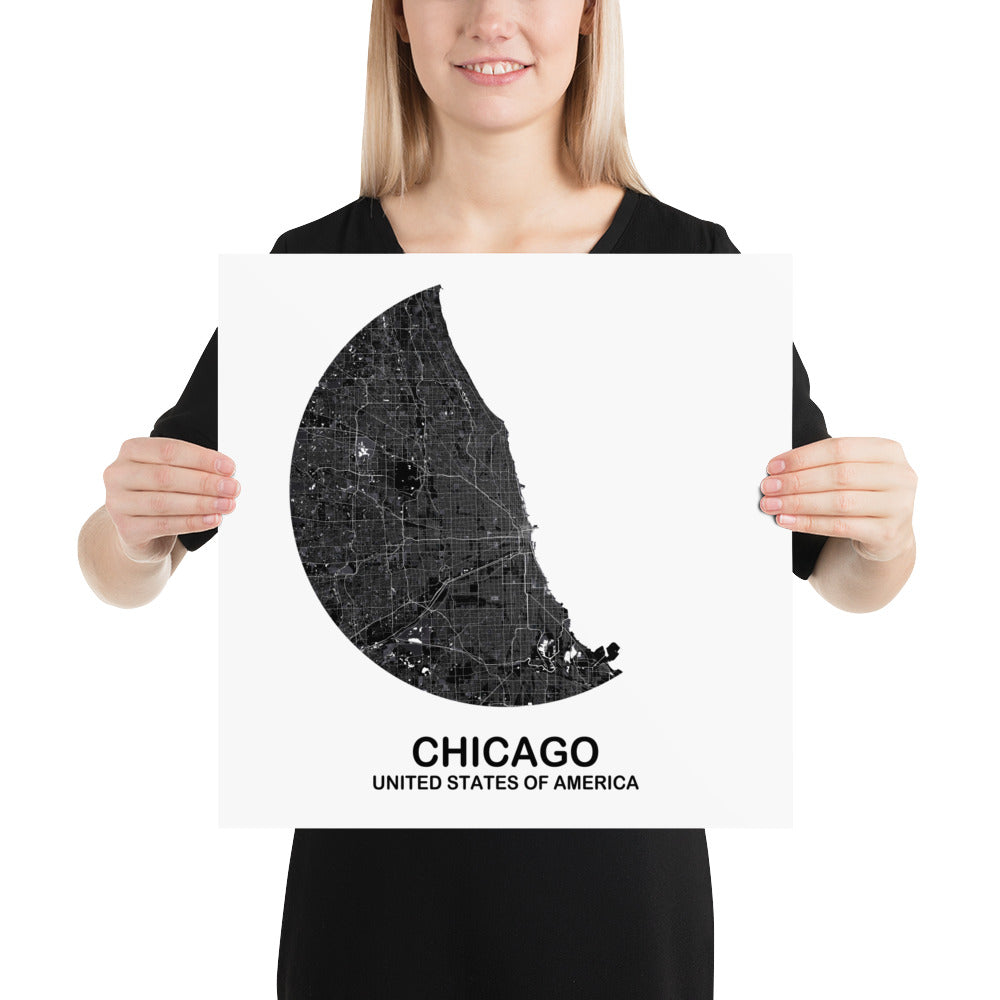 Chicago Circular Black Paper Map