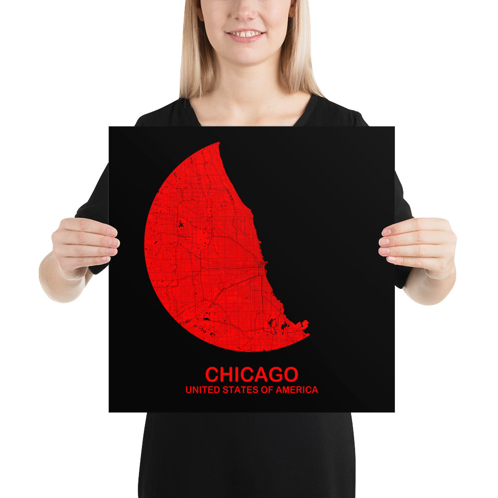 Chicago Circular Red Paper Map