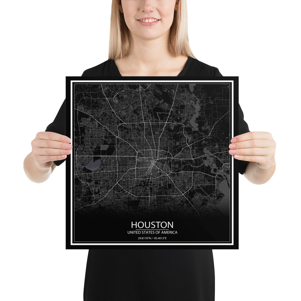 Houston Black Paper Map