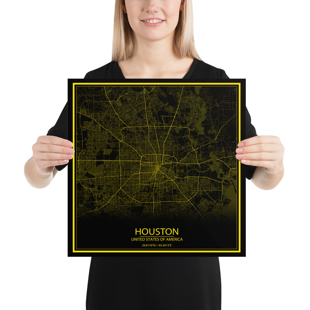 Houston Black and Yellow Paper Map