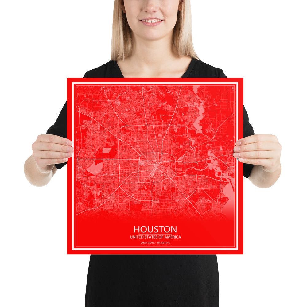 Houston Red and White Paper Map