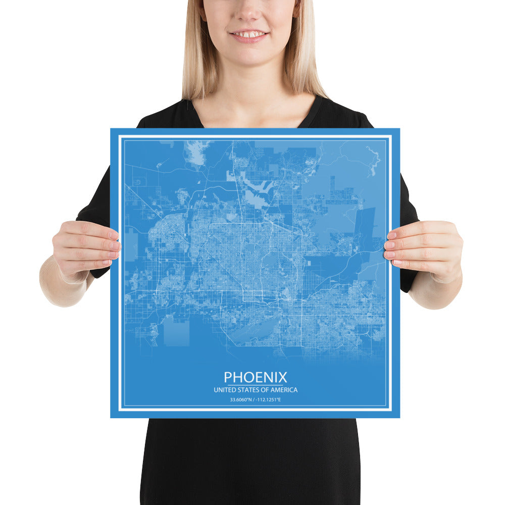 Phoenix Blue and White Paper Map