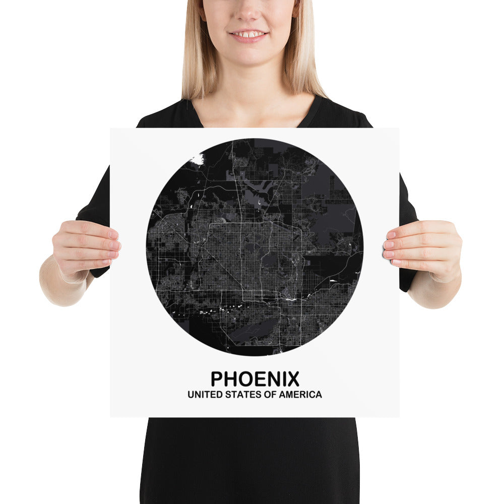 Phoenix Circular Black Paper Map