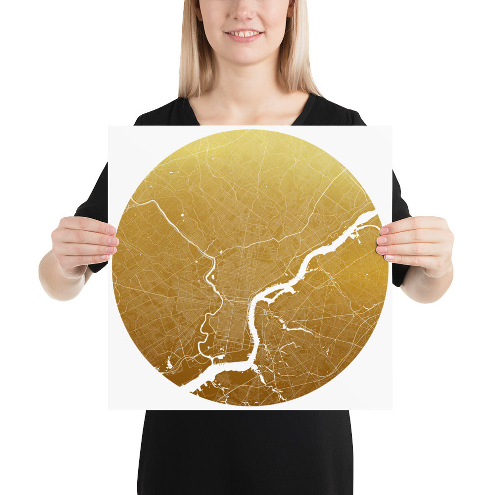 Philadelphia Gold on White Paper Map