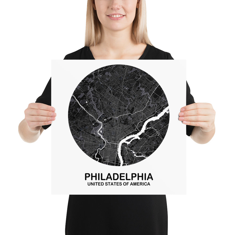 Philadelphia Circular Black Paper Map