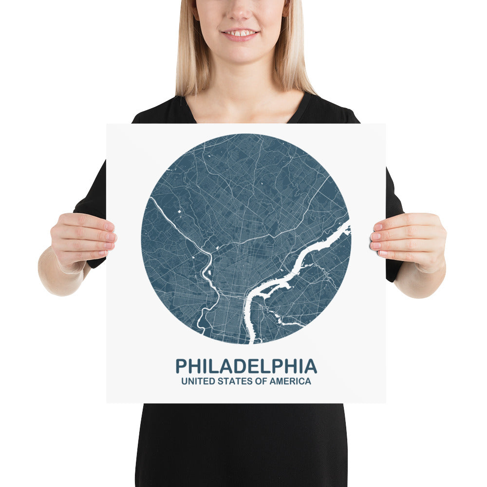 Philadelphia Circular Blue Paper Map