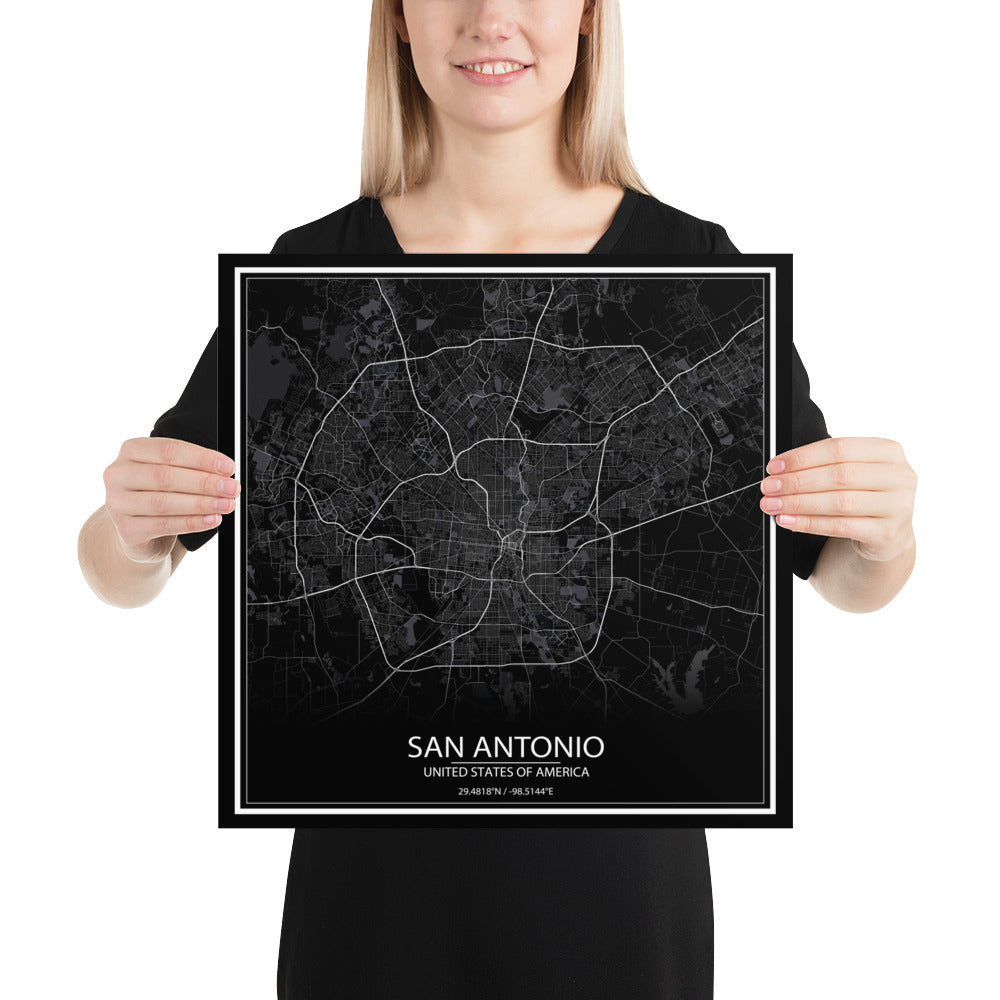 San Antonio Black Paper Map