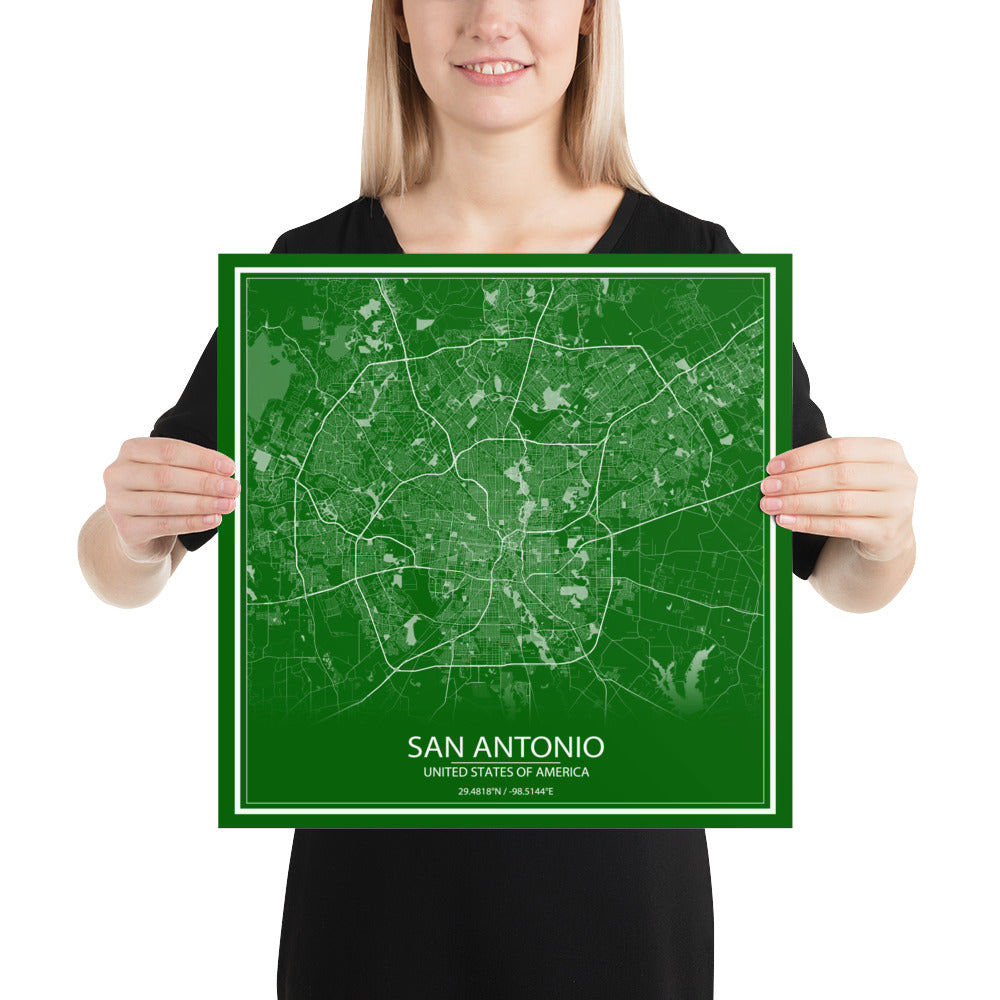 San Antonio Green and White Paper Map