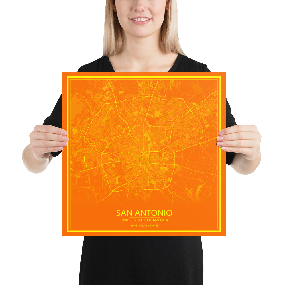 San Antonio Orange and Yellow Paper Map