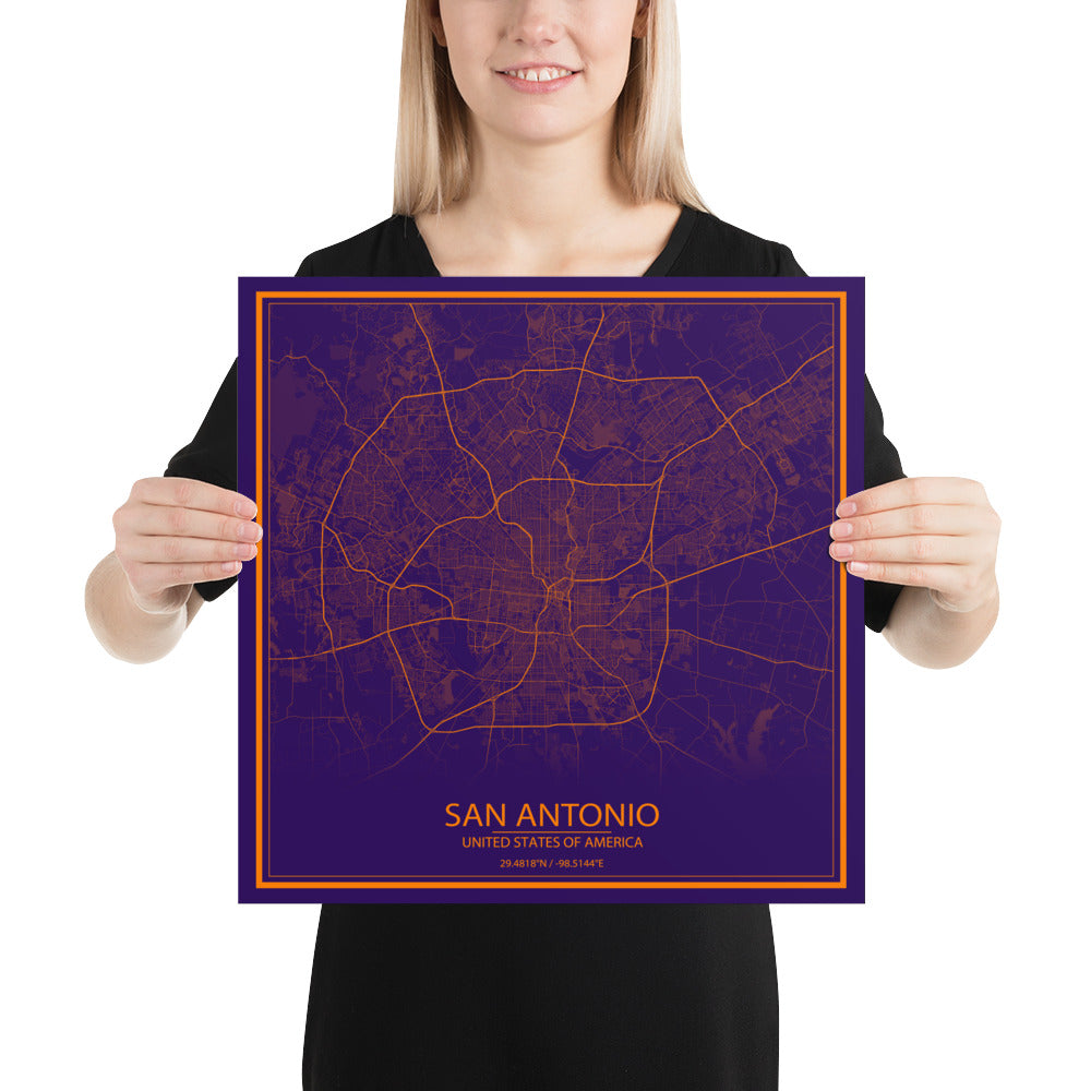 San Antonio Purple and Orange Paper Map