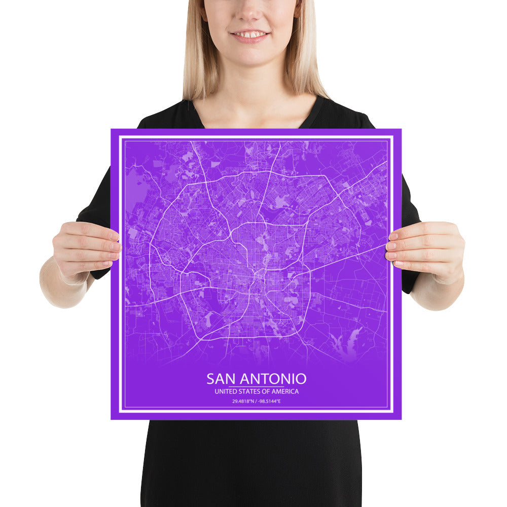 San Antonio Purple and White Paper Map