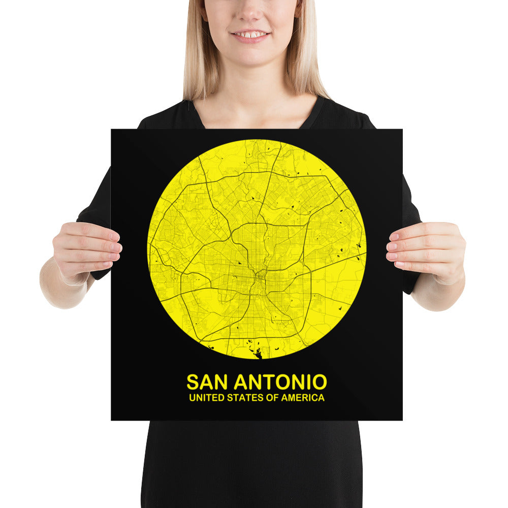 San Antonio Circular Yellow Paper Map