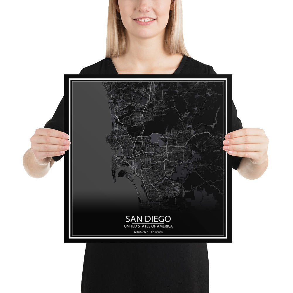 San Diego Black Paper Map