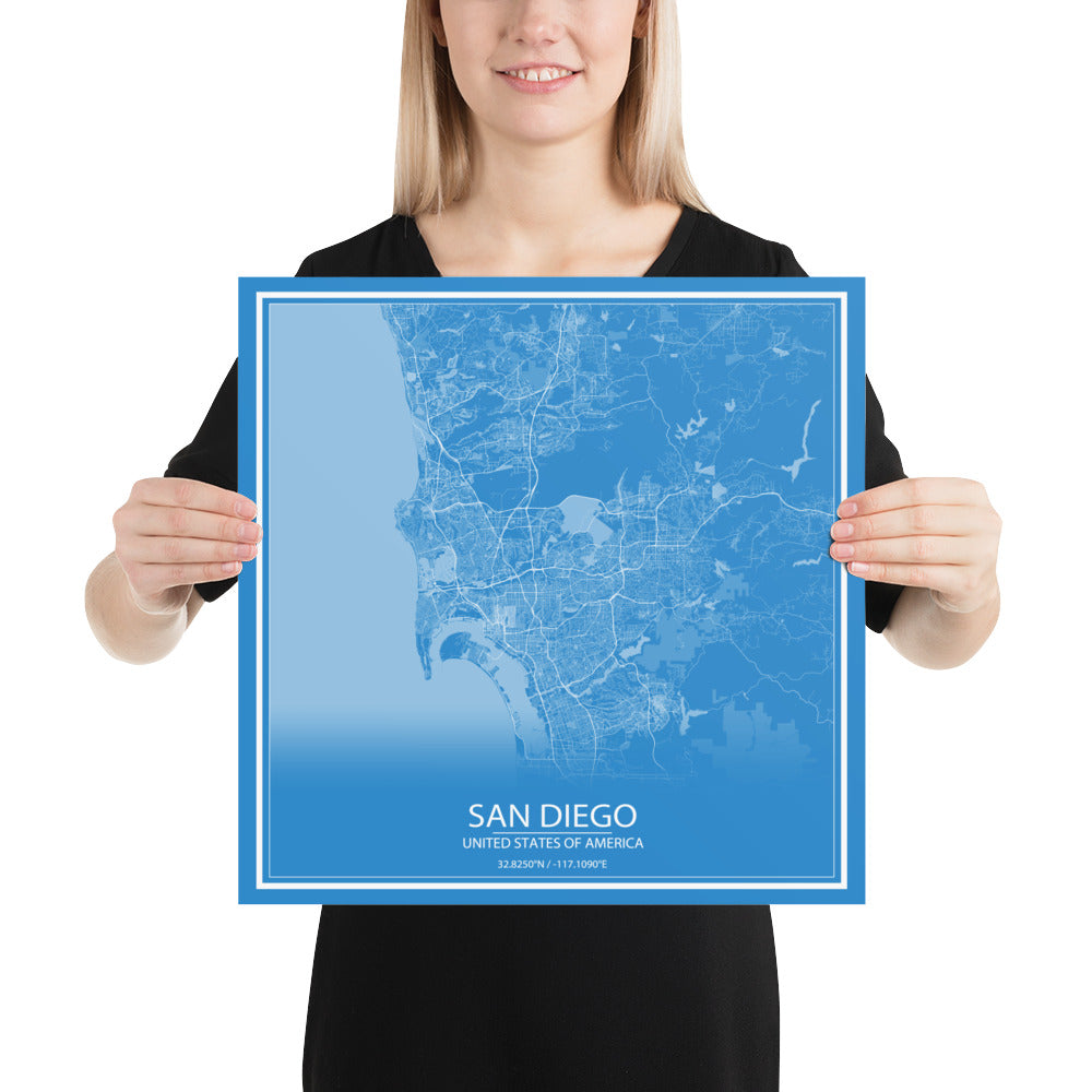 San Diego Blue and White Paper Map