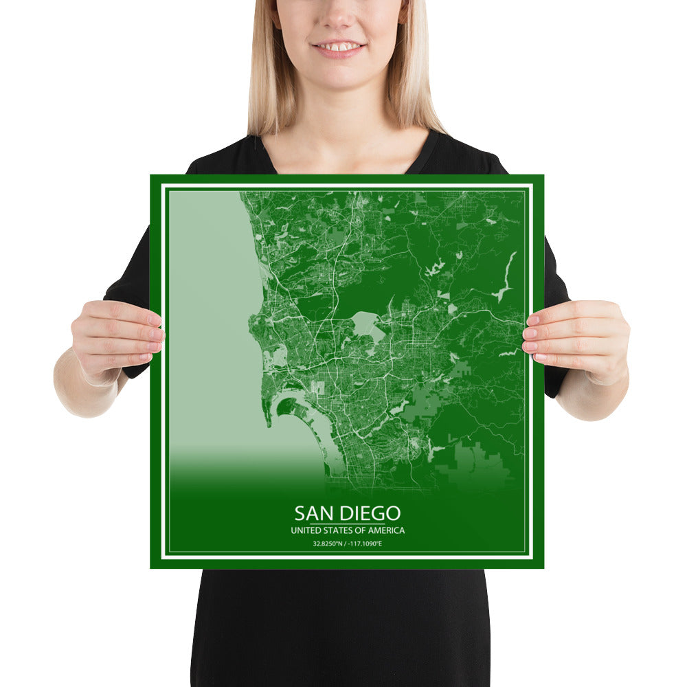 San Diego Green and White Paper Map