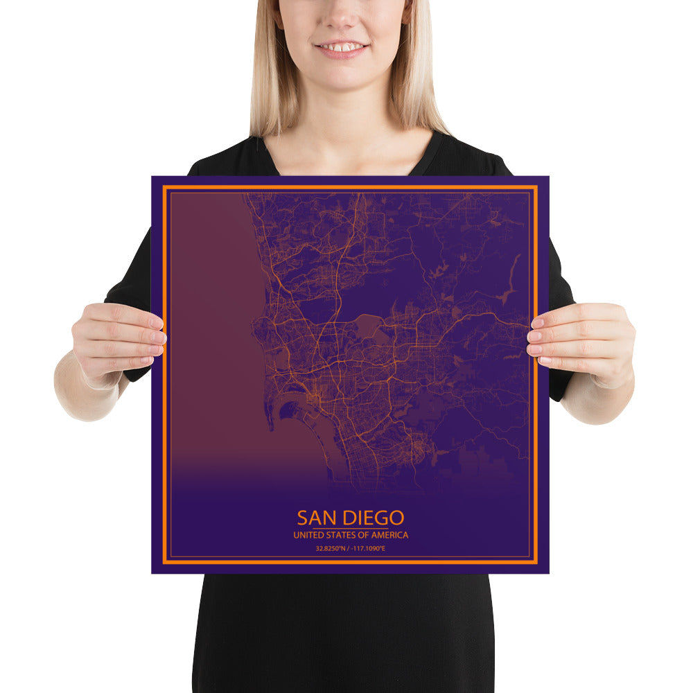 San Diego Purple and Orange Paper Map