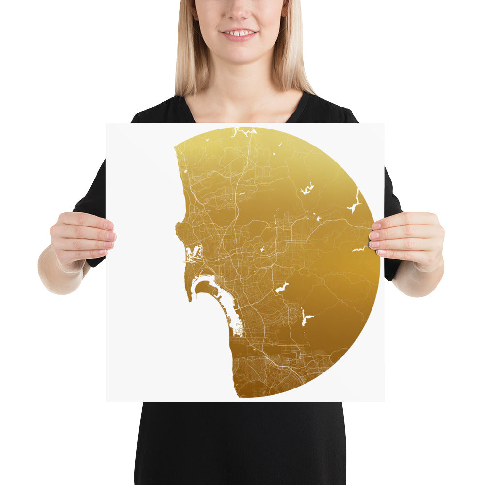 San Diego Gold on White Paper Map