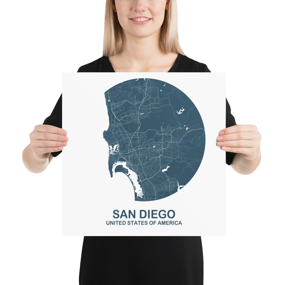 San Diego Circular Blue Paper Map