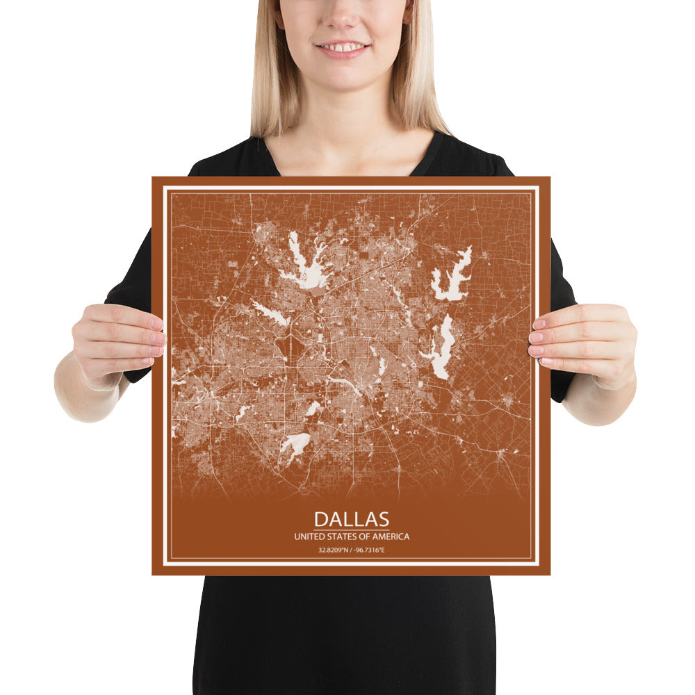 Dallas Brown and White Paper Map