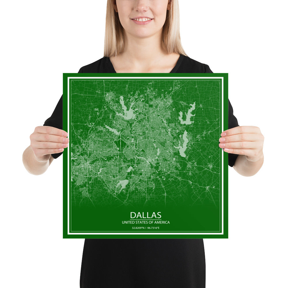 Dallas Green and White Paper Map