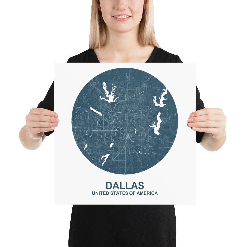 Dallas Circular Blue Paper Map