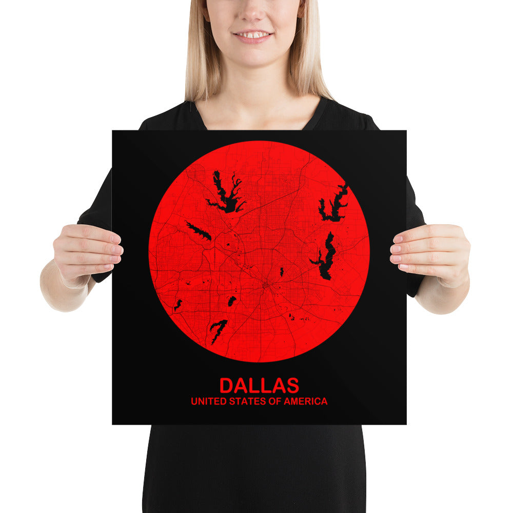 Dallas Circular Red Paper Map