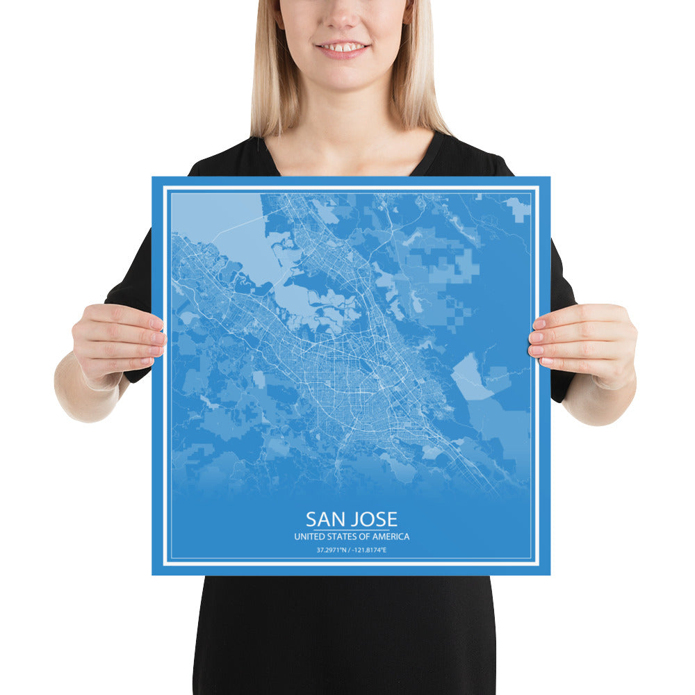 San Jose Blue and White Paper Map