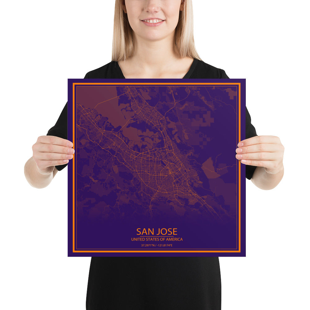 San Jose Purple and Orange Paper Map