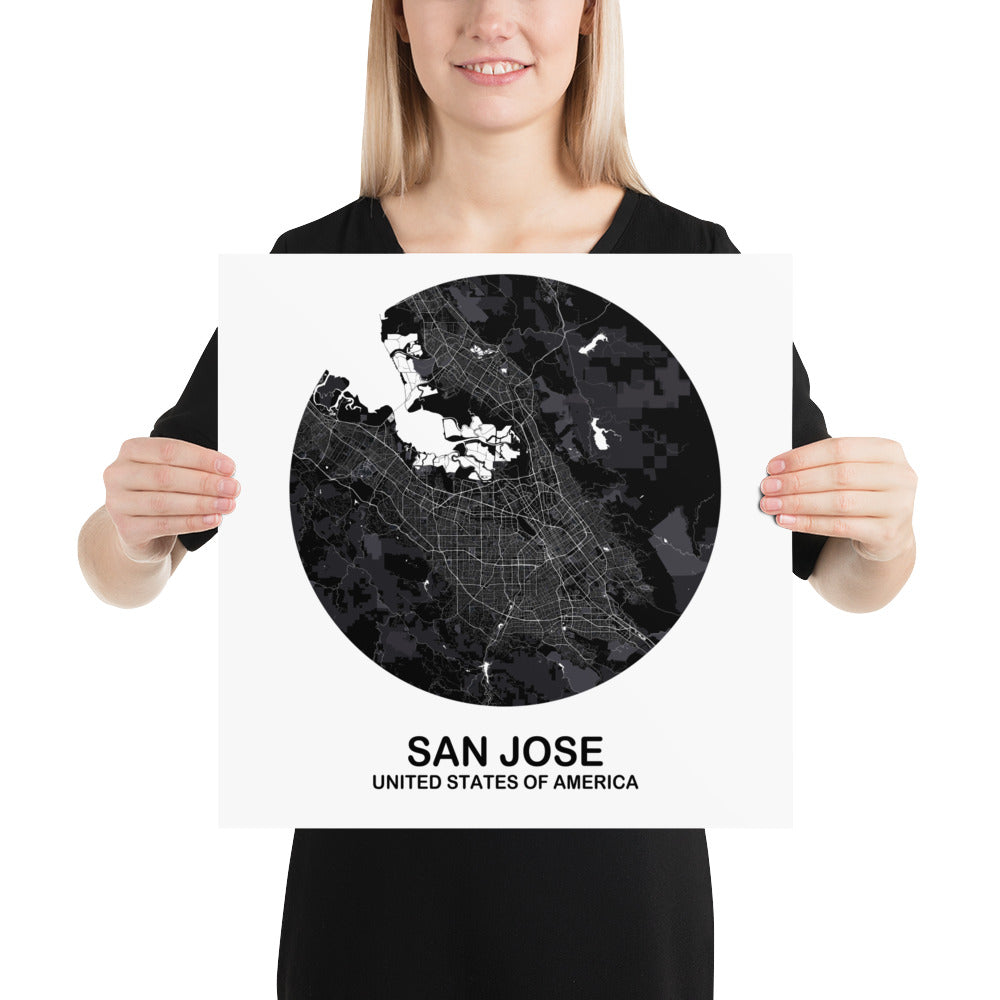 San Jose Circular Black Paper Map