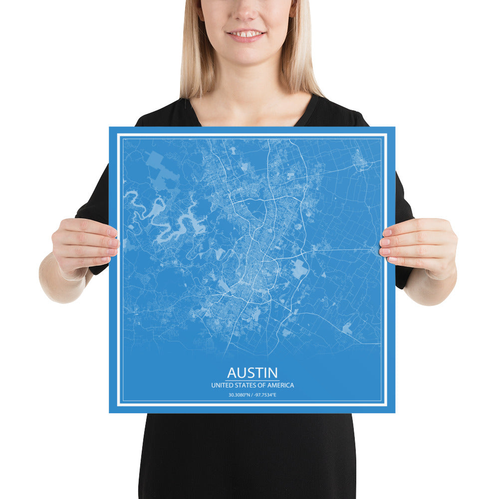 Austin Blue and White Paper Map