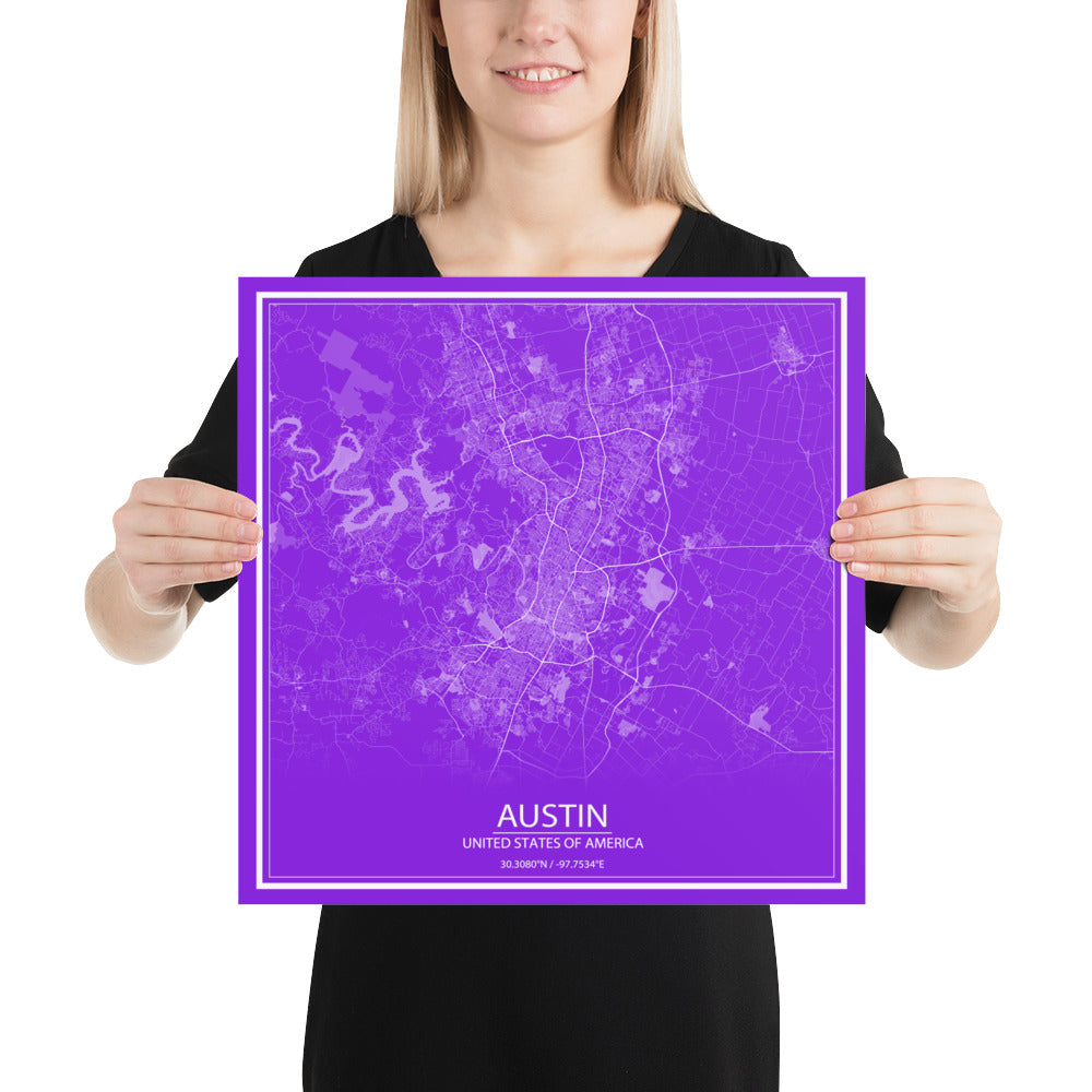 Austin Purple and White Paper Map