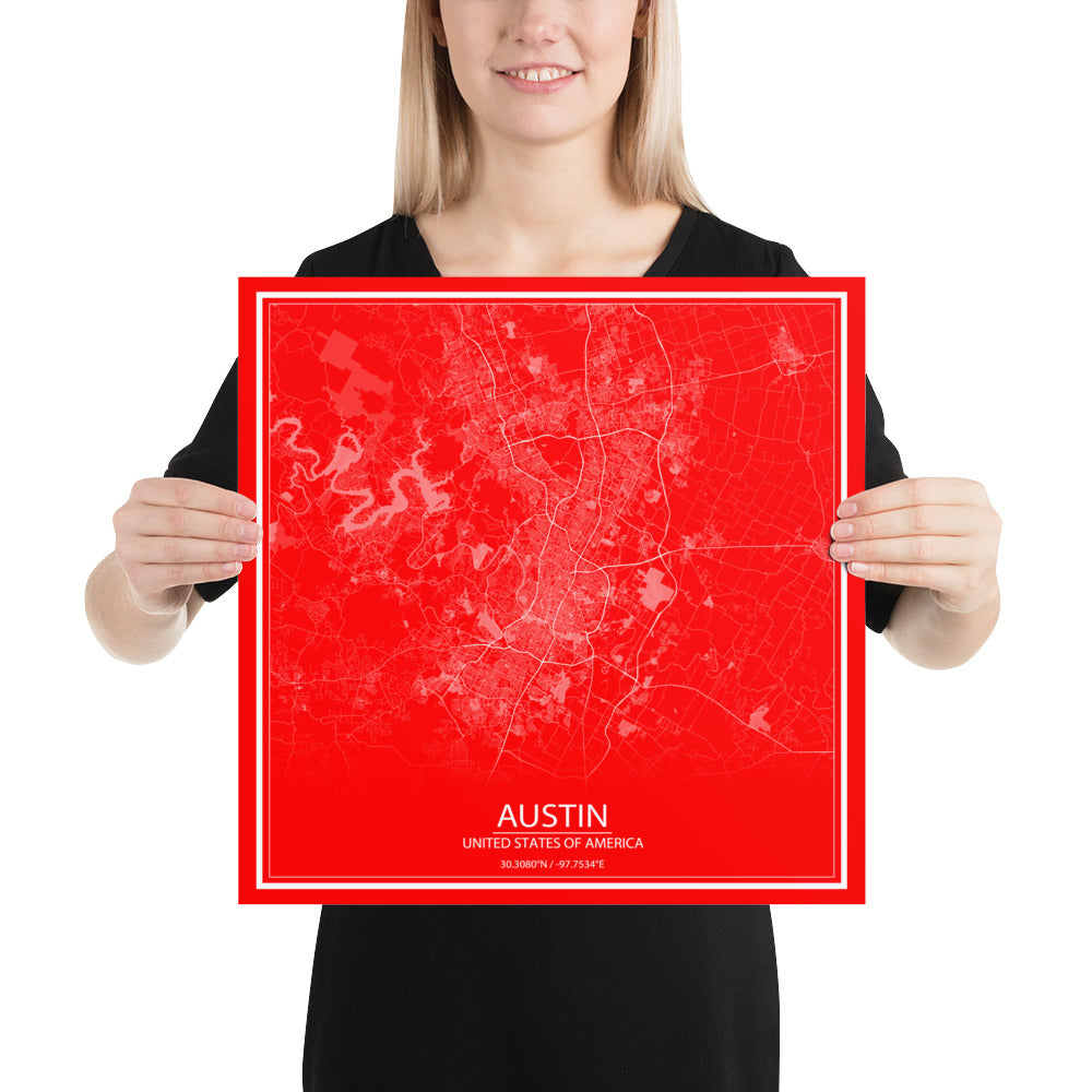 Austin Red and White Paper Map