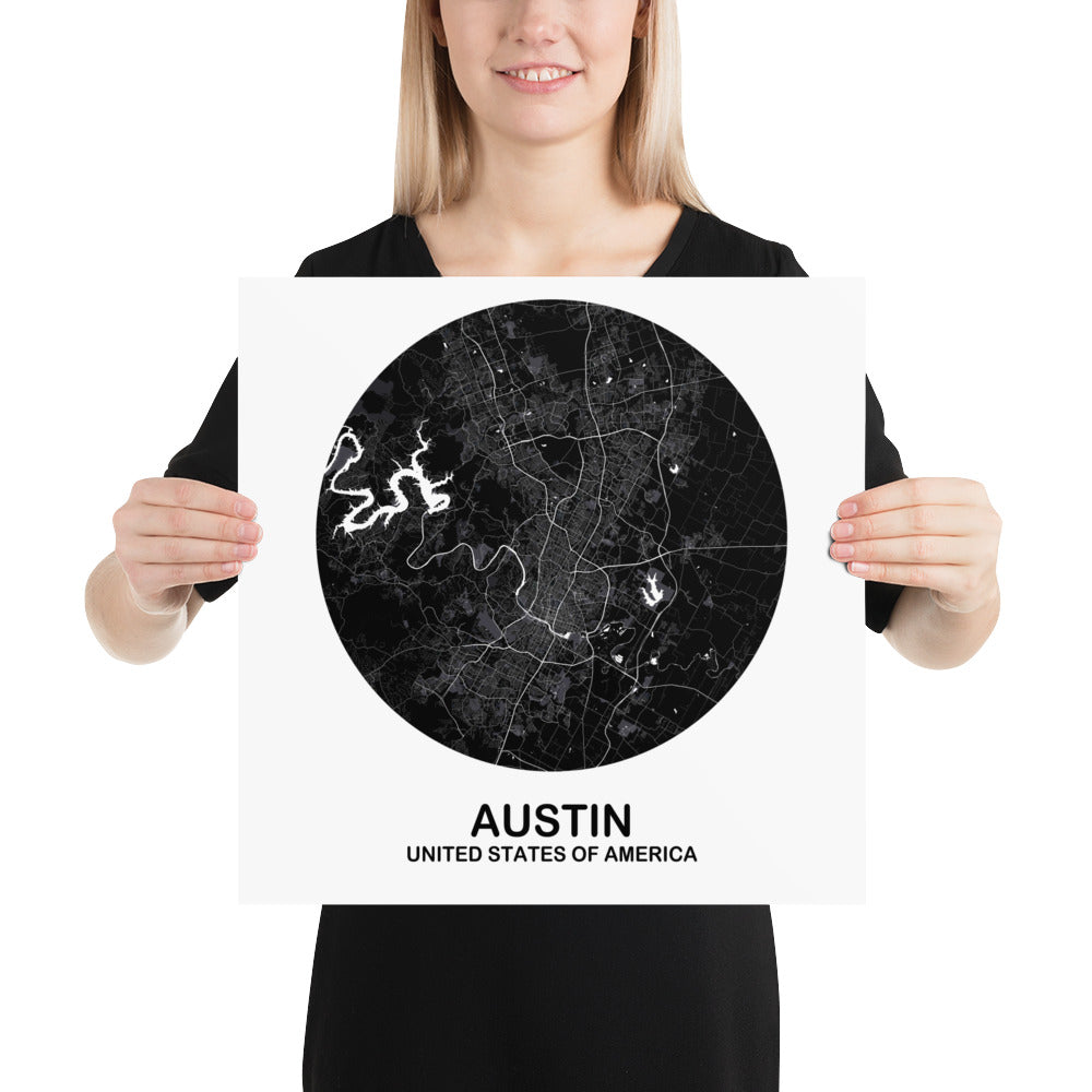 Austin Circular Black Paper Map