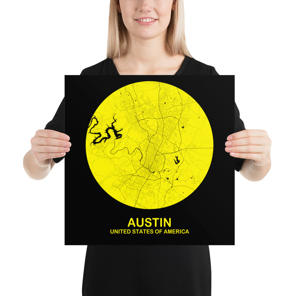 Austin Circular Yellow Paper Map